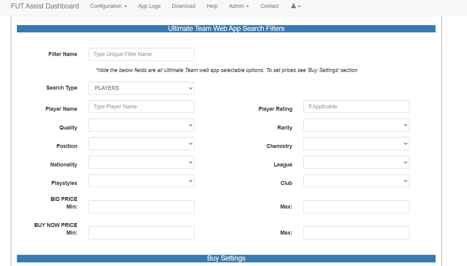 FUTAssist Buy Settings Image